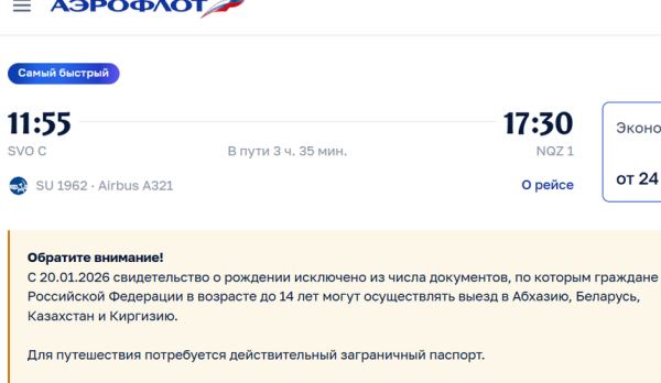 «Аэрофлот» изменил оформление детских билетов в системе бронирования